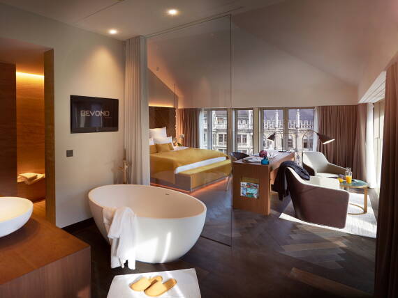 慕尼黑设有独立式浴缸的酒店客房。