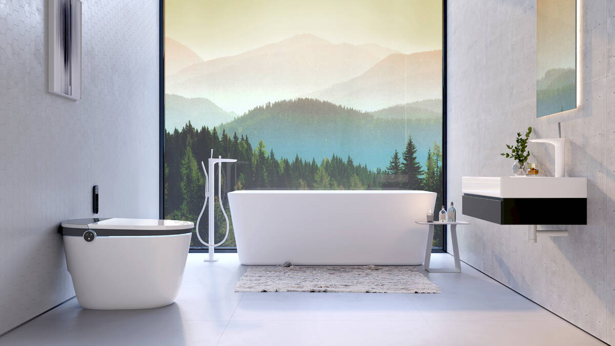 纯境智能一体坐便器搭配普丽唯龙头浴室套间