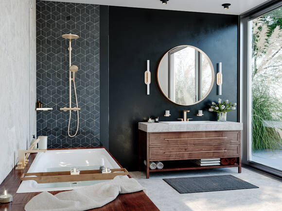 具有拉丝古铜色表面的汉斯格雅浴室配件.