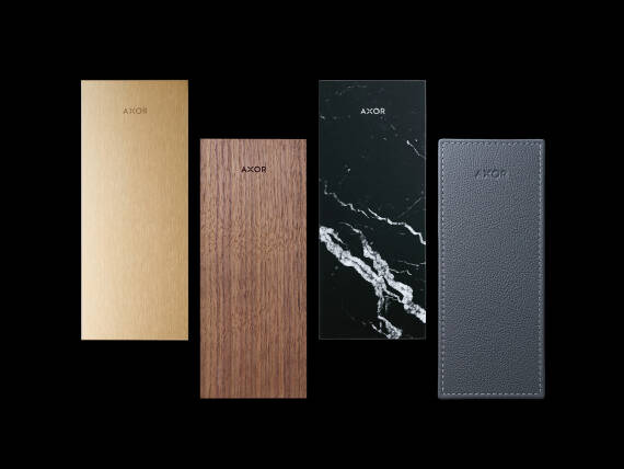 采用木质、大理石和皮革材质的雅生 MyEdition 水龙头。