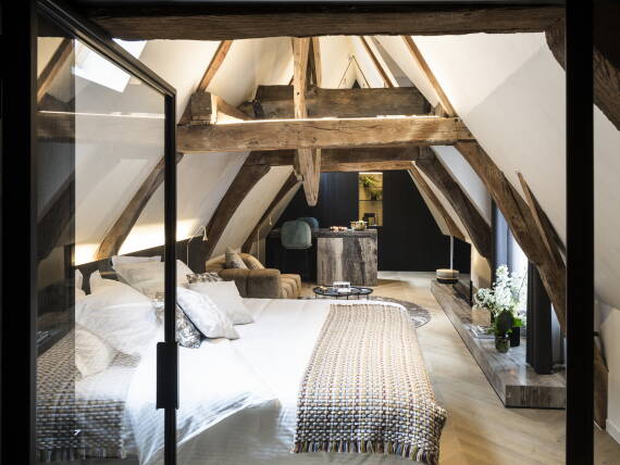 安特卫普 De Gulde Schoen 设计酒店的开放式卧室