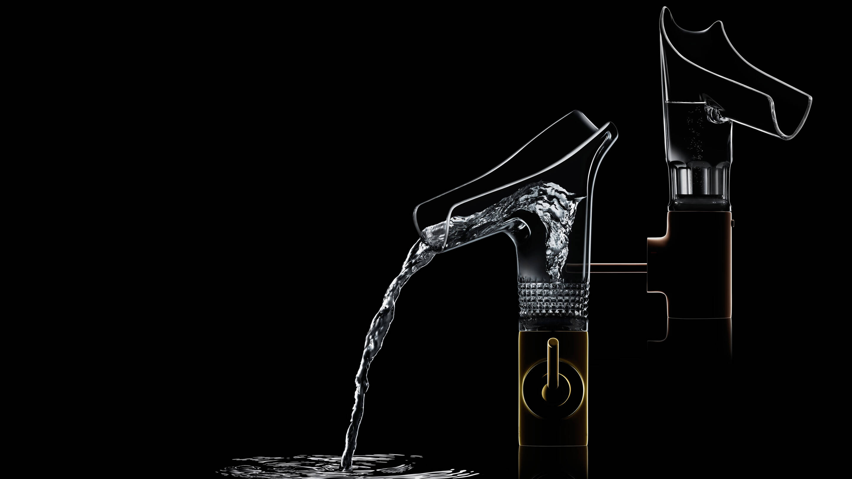 具有水涡流的透明台盆龙头。雅生斯达克 V。