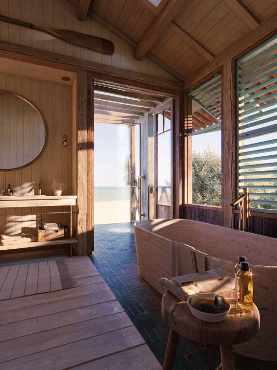 配有雅生斯达克系列产品的 Sarah Poniatowski 的浴室方案的照片。