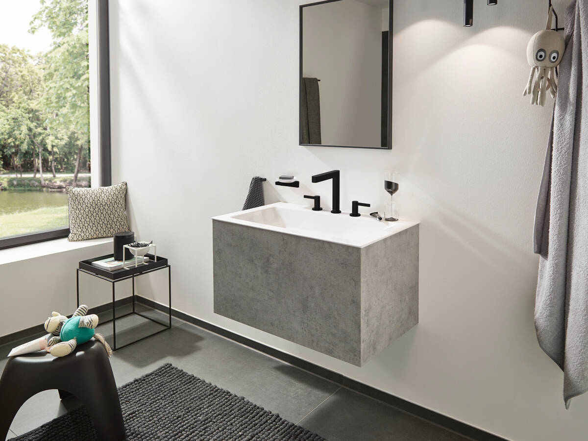 台盆上带有两个一字把手的汉斯格雅龙头。