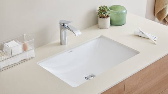 闻汐方形台下盆搭配镀铬表面Vivenis 薇怡斯单把手龙头