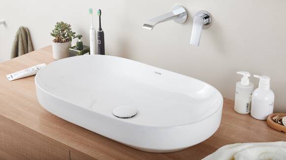 闻汐台上盆（无置物台）搭配镀铬表面Vivenis 薇怡斯墙出单把手龙头