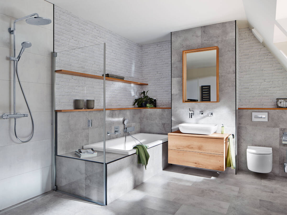 采用北欧设计和自然风格装修的浴室。