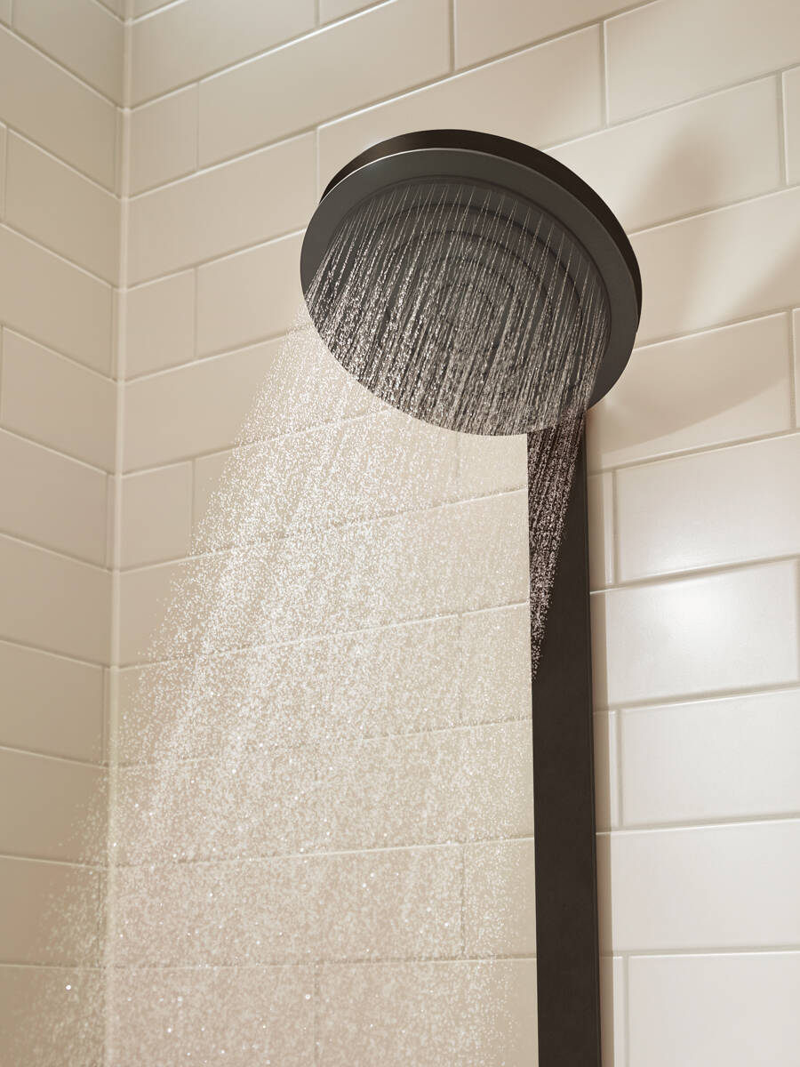 Pulsify overhead shower with PowderRain by hansgrohe.