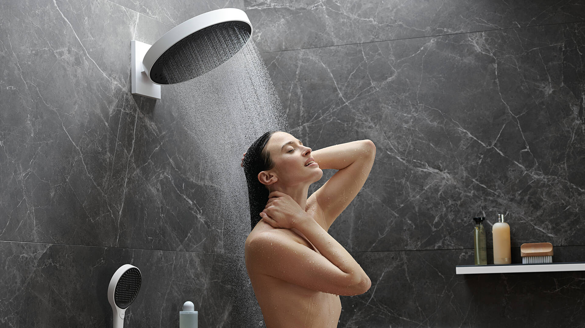 hansgrohe PowderRain in the Rainfinity overhead shower.