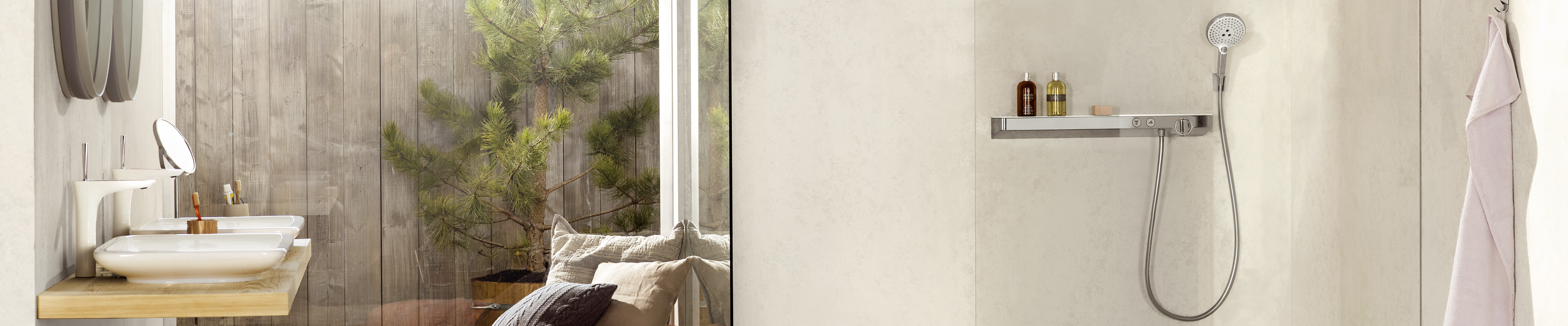 浴室-趋势: 大胆简洁设计、平层花洒。