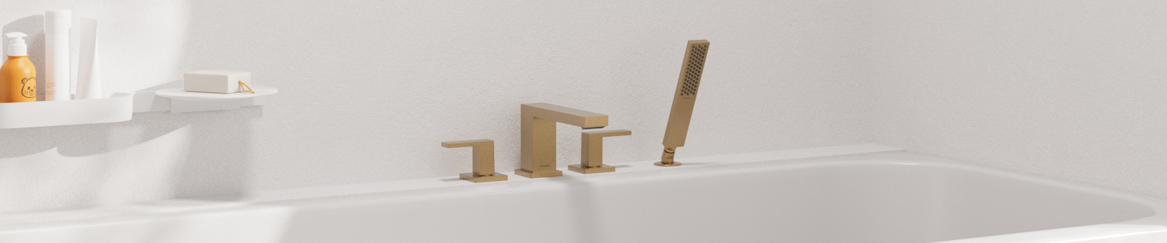 拉丝古铜色的 Tecturis E 4 孔缸边龙头。 