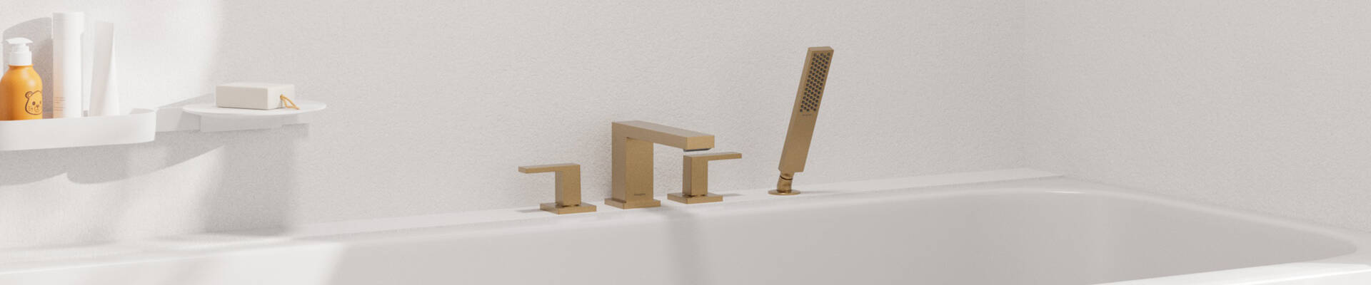 拉丝古铜色的 Tecturis E 4 孔缸边龙头。 