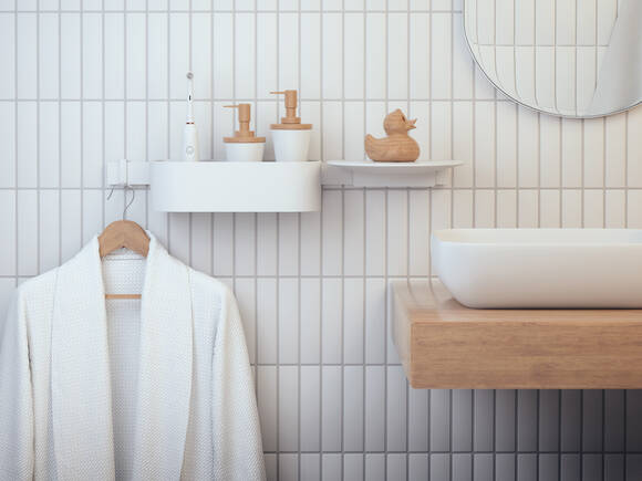 通过汉斯格雅配件在浴室中创造储物空间。