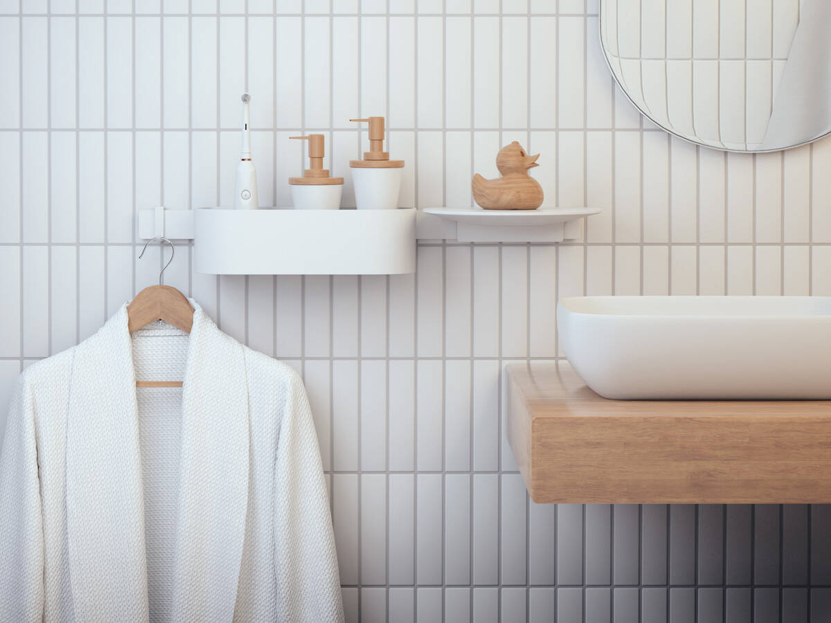 通过汉斯格雅配件在浴室中创造储物空间。