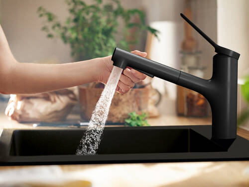 Timelessly modern hansgrohe kitchen mixer tap.