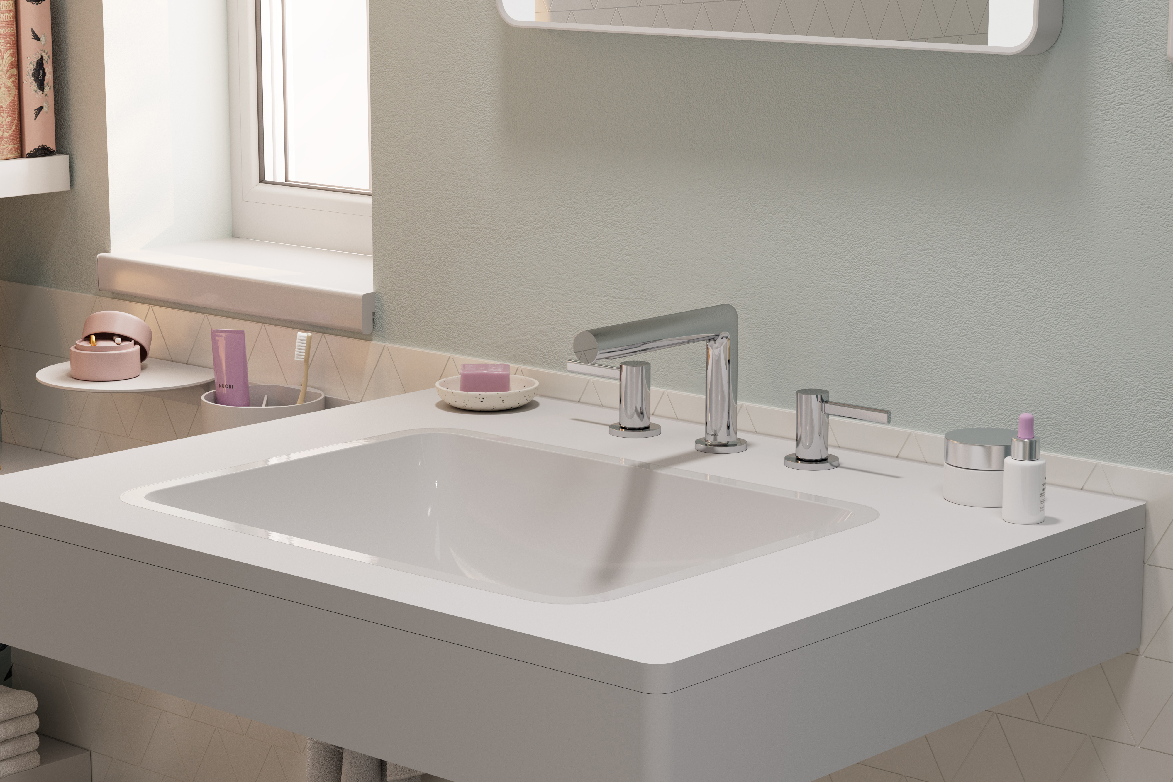 关闭：三孔面盆龙头100，带提拉落水套件 1