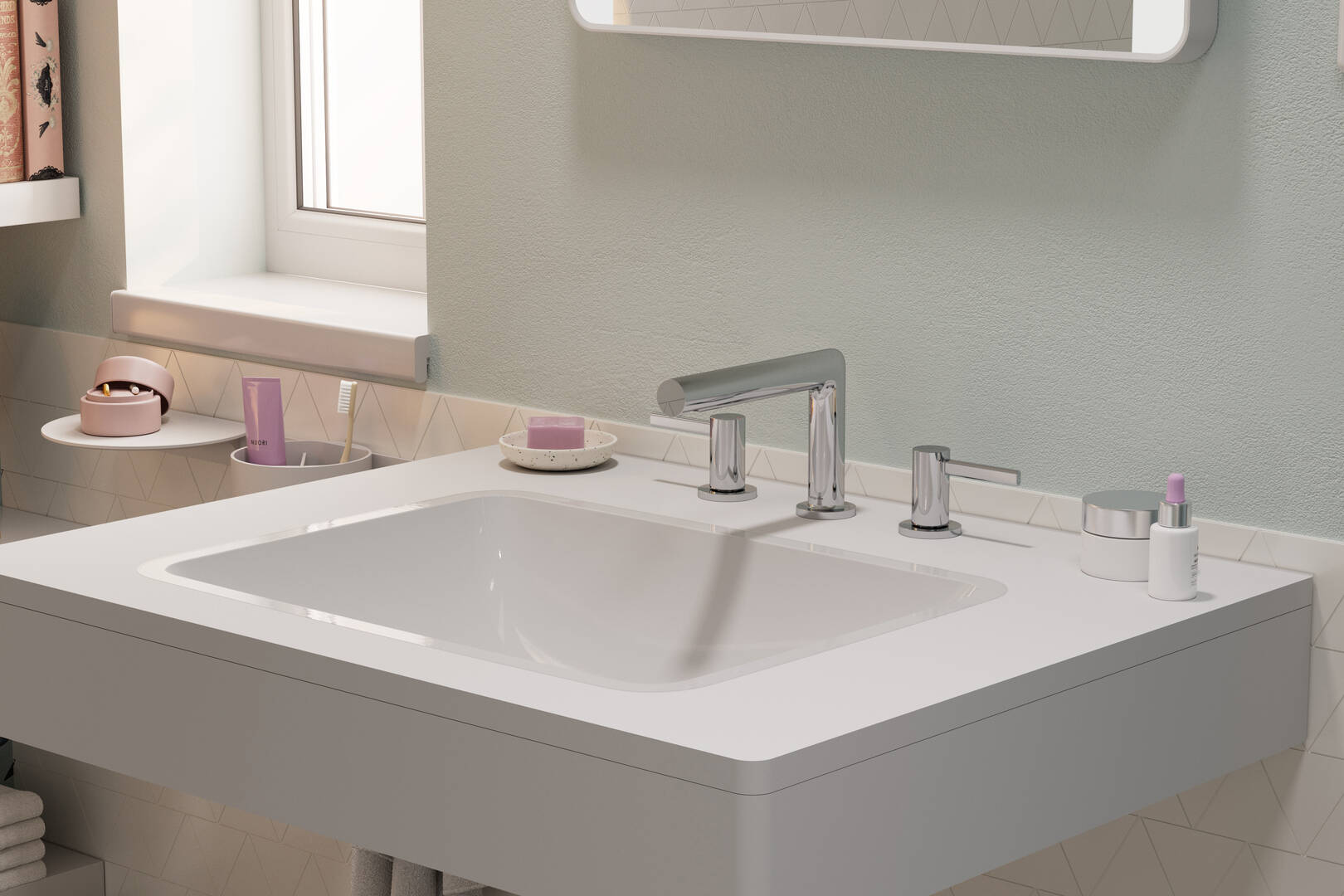 关闭：三孔面盆龙头100，带提拉落水套件 1