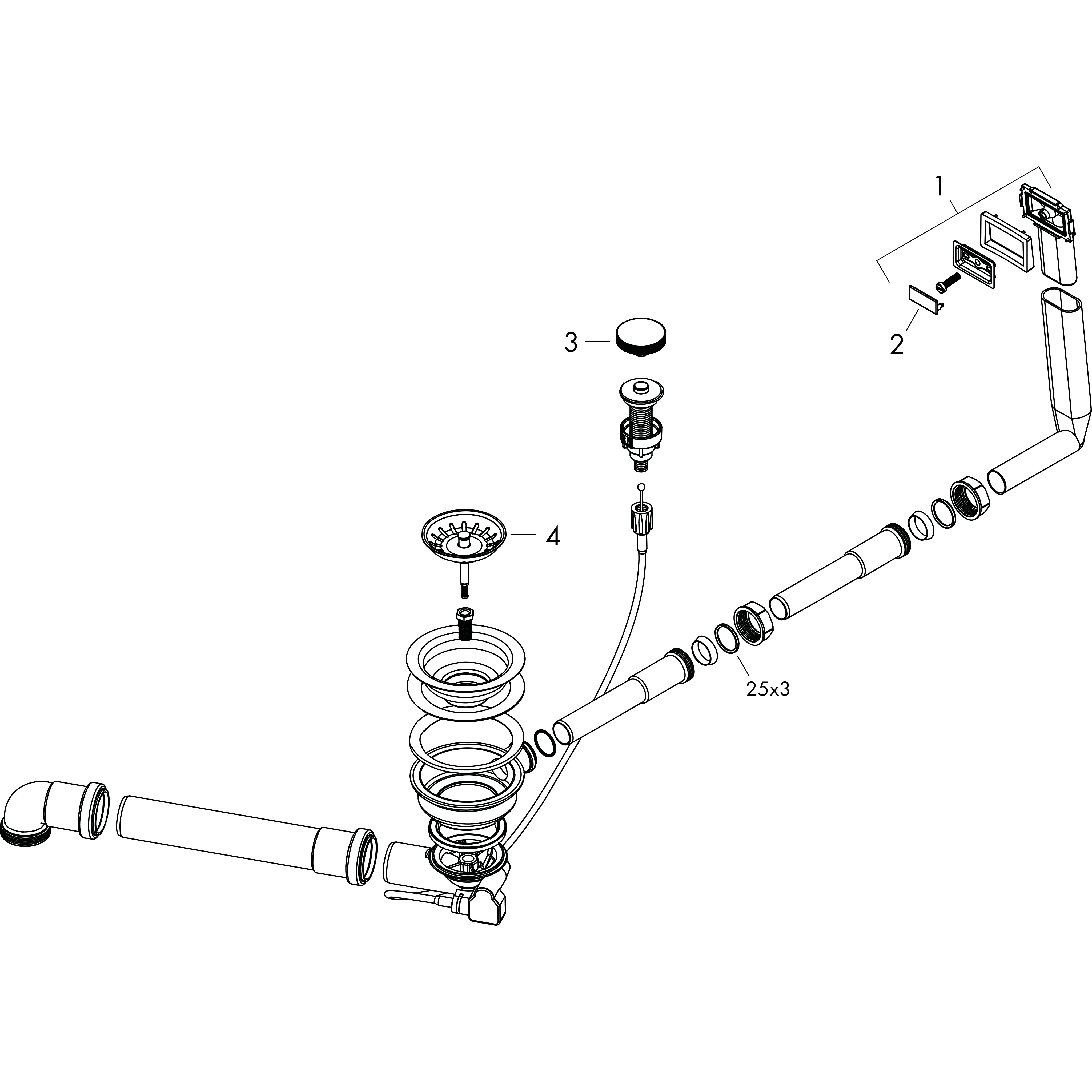 汉斯格雅水槽落水系统: D14-11 自动下水溢水装置适用于660不锈钢水槽 