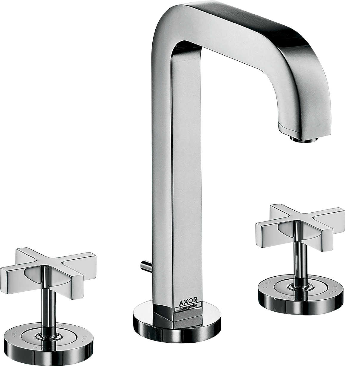 三孔面盆龙头170，出水嘴140mm，十字把手，带装饰盖和提拉落水套件