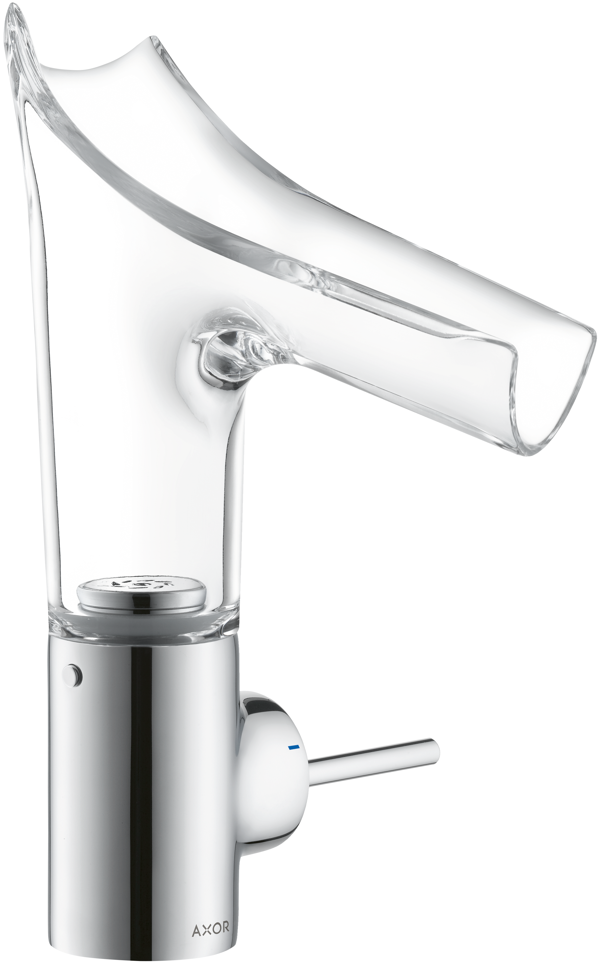 单把手面盆龙头140，带玻璃出水嘴和长流水型落水套件