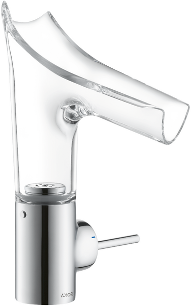 单把手面盆龙头140，带玻璃出水嘴和长流水型落水套件