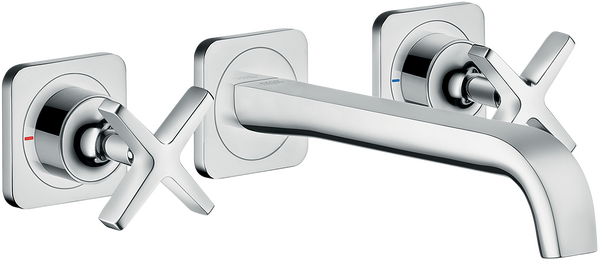 暗装墙出水三孔面盆龙头，出水嘴220mm，带装饰盖