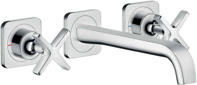 暗装墙出水三孔面盆龙头，出水嘴220mm，带装饰盖