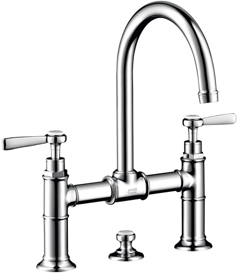 双把手面盆龙头220，带一字把手和提拉落水套件