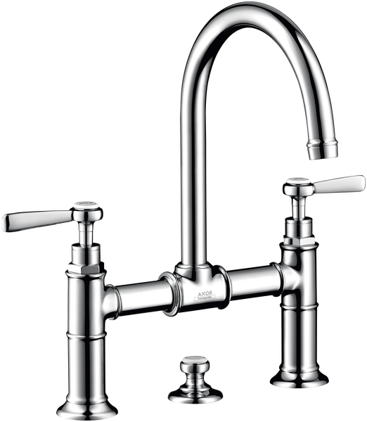 双把手面盆龙头220，带一字把手和提拉落水套件