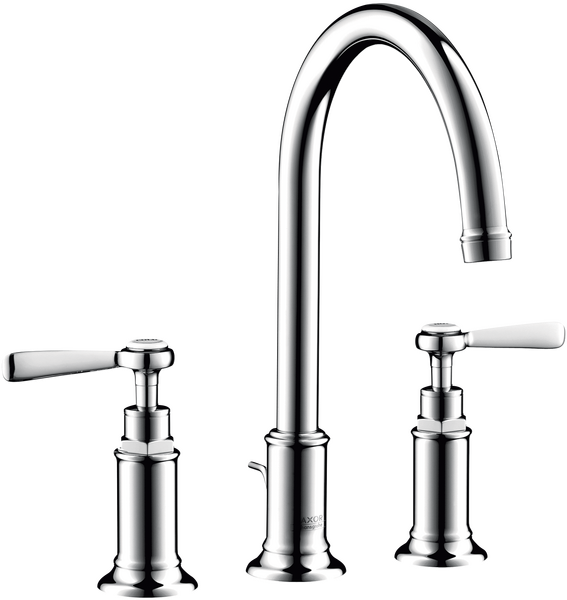 三孔面盆龙头180，带一字把手和提拉落水套件