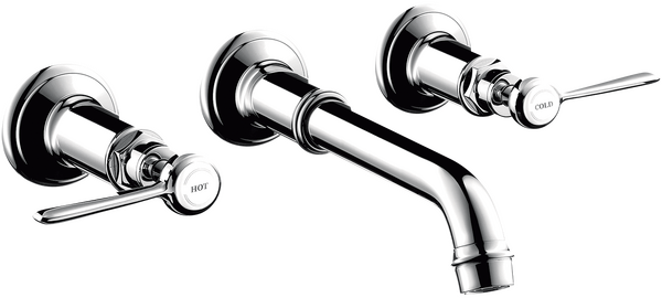 暗装墙出水三孔面盆龙头，出水嘴165-225mm，带一字把手