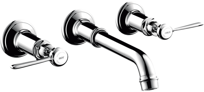 暗装墙出水三孔面盆龙头，出水嘴165-225mm，带一字把手