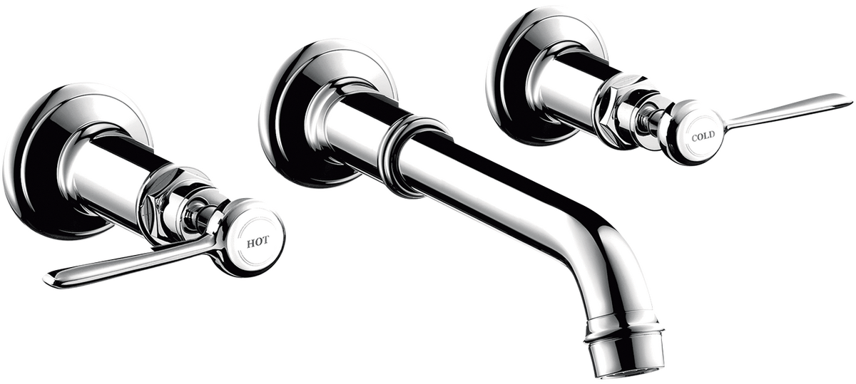 暗装墙出水三孔面盆龙头，出水嘴165-225mm，带一字把手