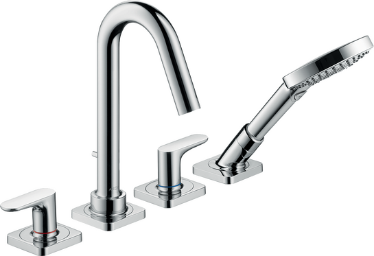 四孔翻边安装浴缸龙头，带一字把手和装饰盖