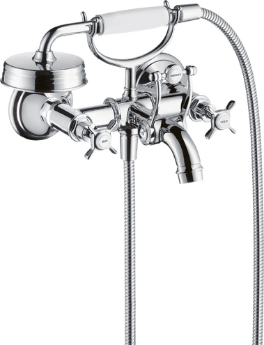 明装墙出水双把手浴缸龙头，带十字把手