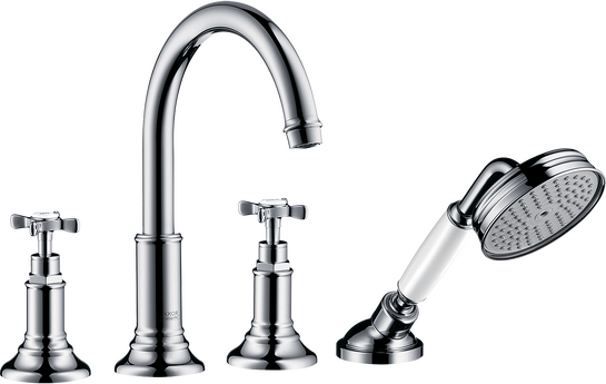 四孔翻边安装浴缸龙头，带十字把手