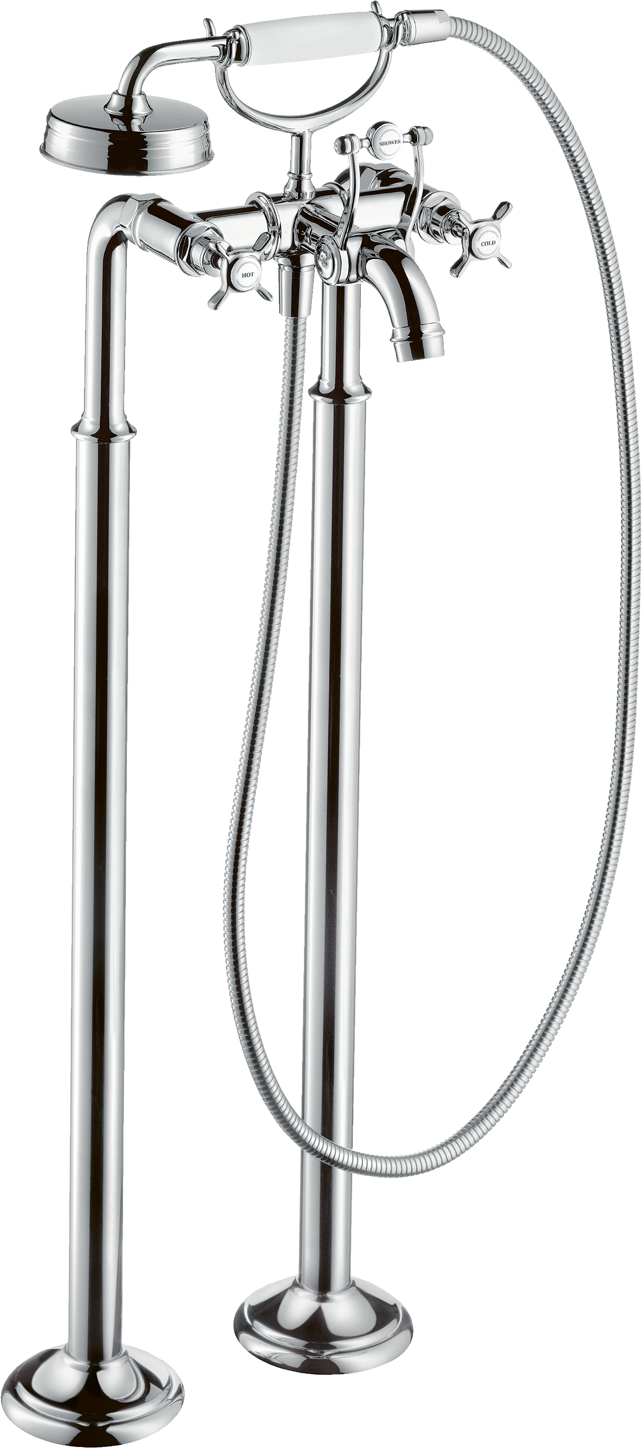 落地式双把手浴缸龙头，带十字把手