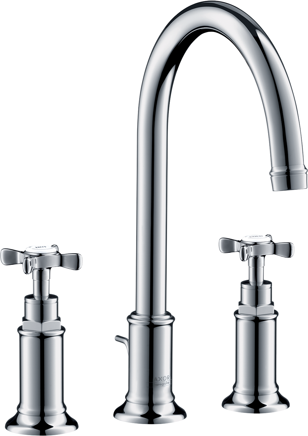 三孔面盆龙头180，带十字把手和提拉落水套件