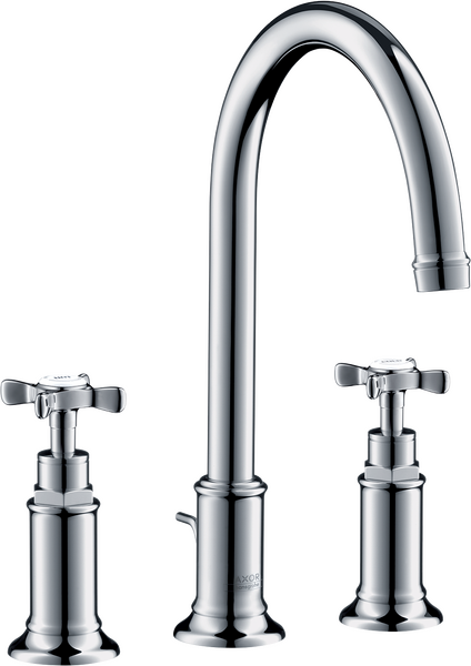 三孔面盆龙头180，带十字把手和提拉落水套件