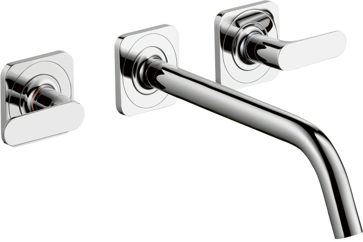 暗装墙出水三孔面盆龙头，出水嘴226mm，带一字把手和装饰盖