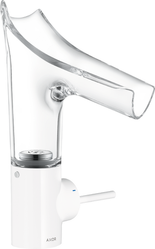 单把手面盆龙头140，带玻璃出水嘴和长流水型落水套件