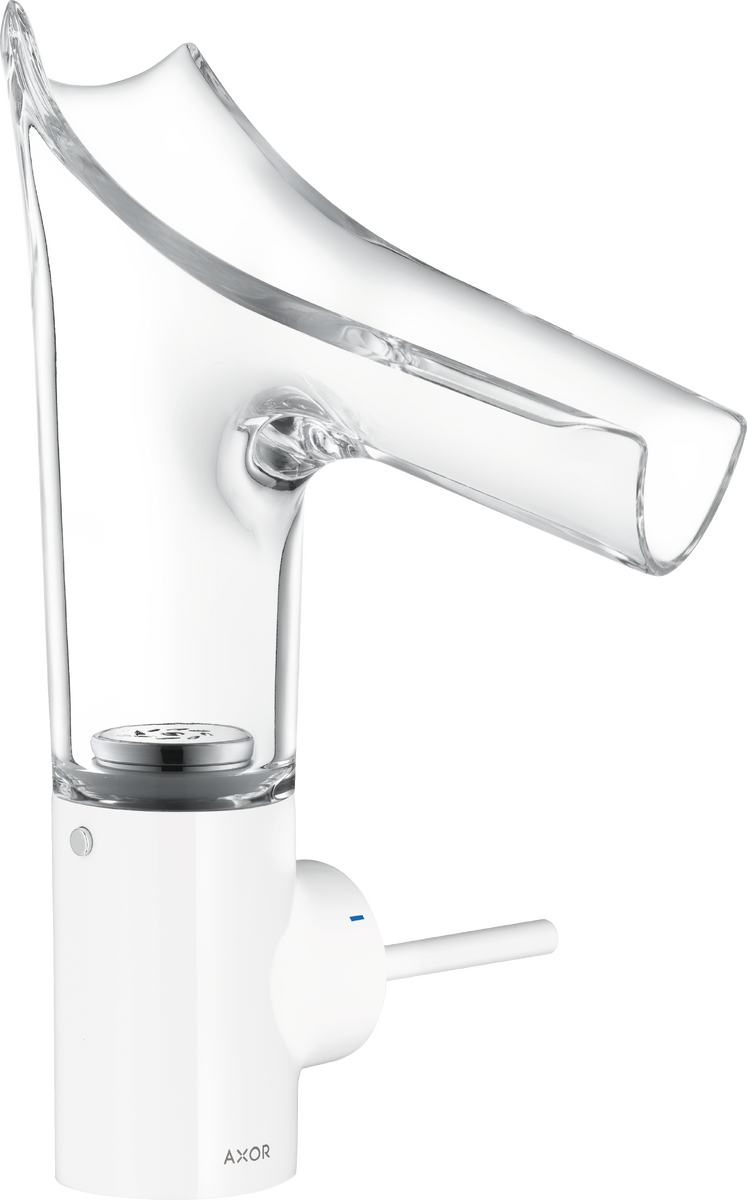 单把手面盆龙头140，带玻璃出水嘴和长流水型落水套件