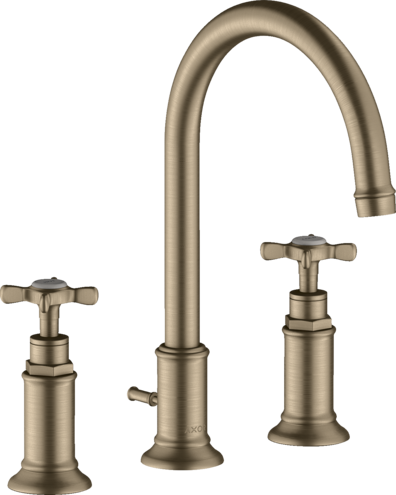 三孔面盆龙头180，带十字把手和提拉落水套件