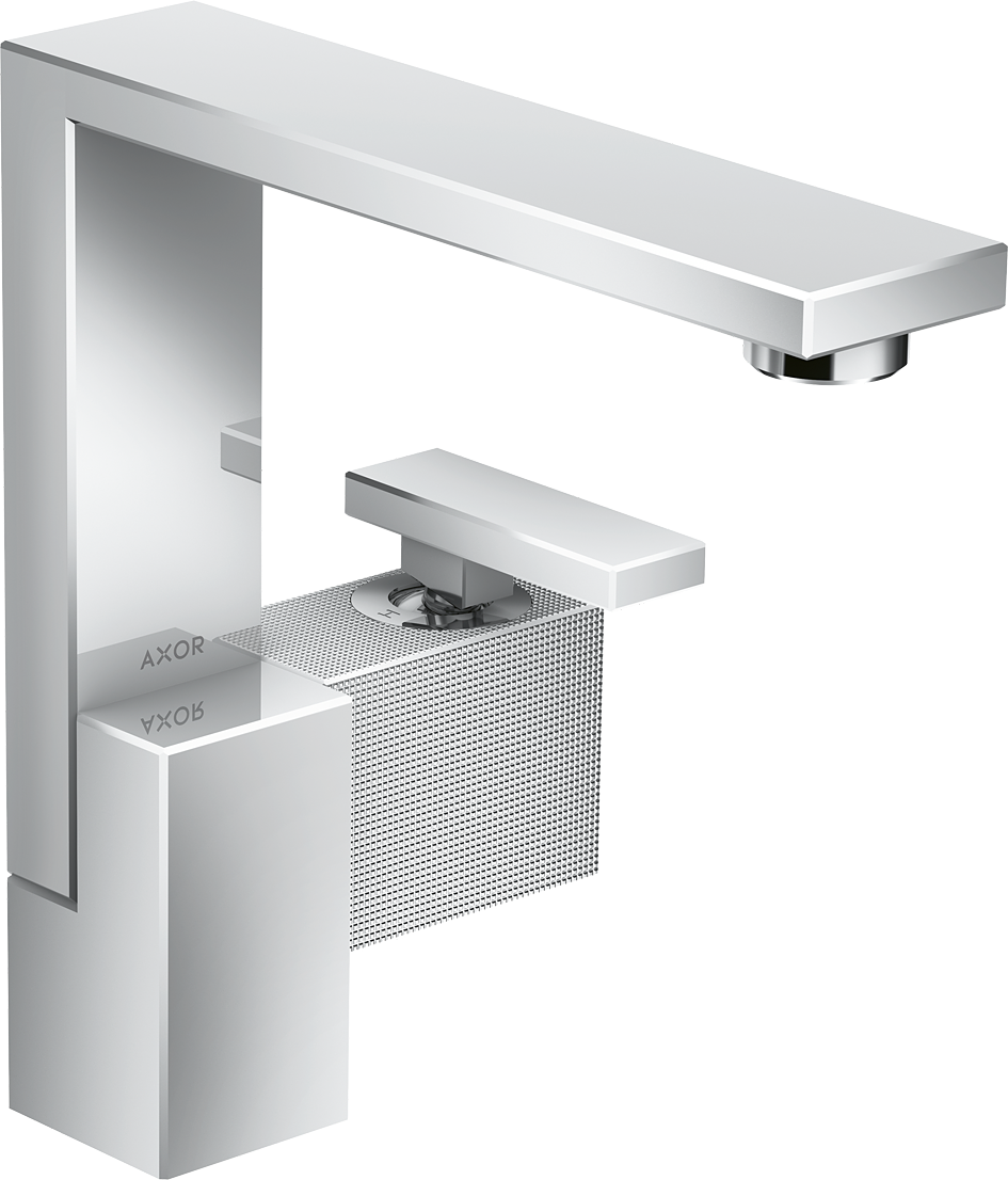 单把手面盆龙头190，带按压落水套件 钻石切割版本