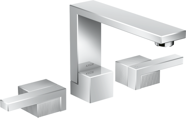 三孔面盆龙头130，带按压落水套件 钻石切割版本