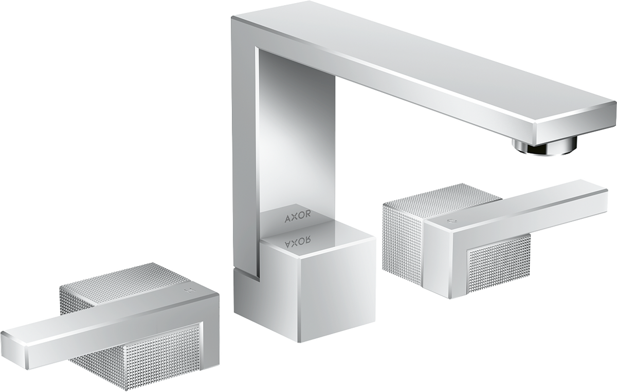 三孔面盆龙头130，带按压落水套件 钻石切割版本