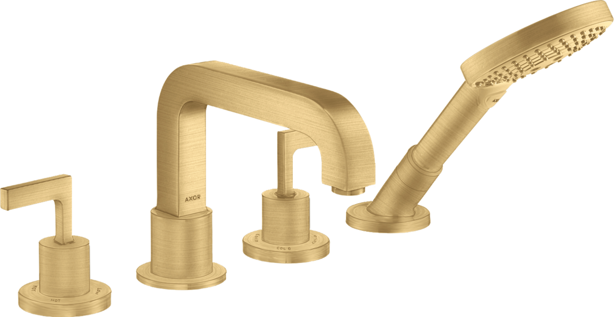 四孔周边安装浴缸龙头 带一字把手和装饰盖