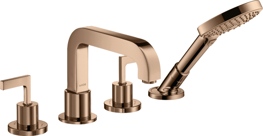 四孔翻边安装浴缸龙头，带一字把手和装饰盖