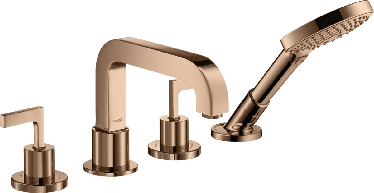 四孔翻边安装浴缸龙头，带一字把手和装饰盖