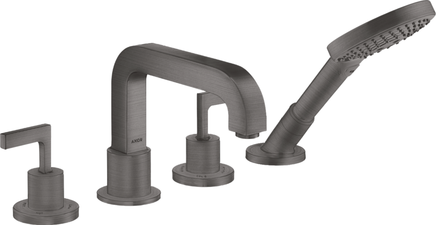 四孔翻边安装浴缸龙头，带一字把手和装饰盖